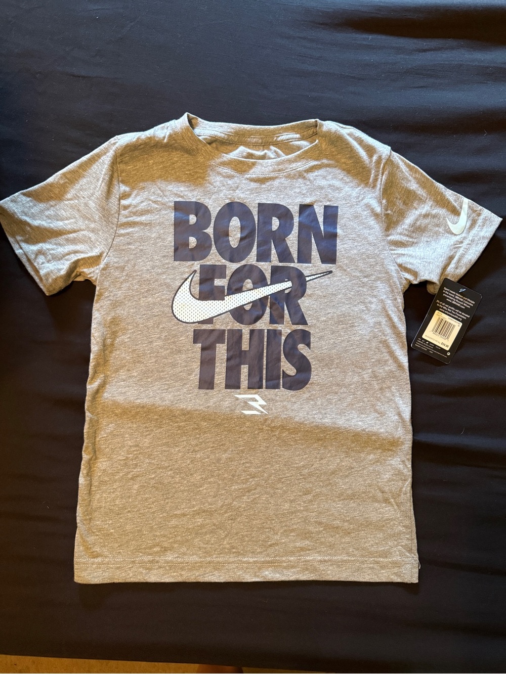 Nike Kids Gray Tee with Navy 'BORN FOR THIS' Graphic